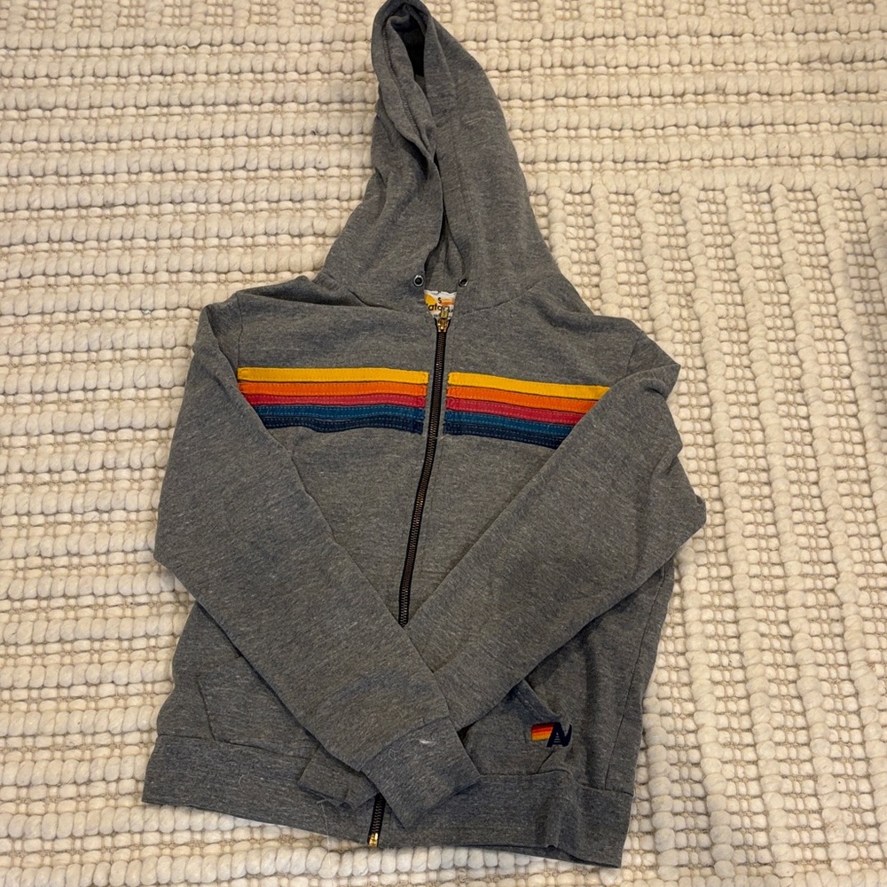 Aviator Nation Gray Hoodie with Colorful Stripes